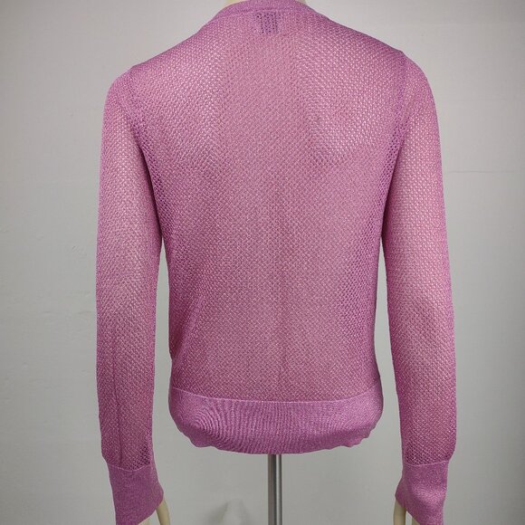 Kate Spade pink metallic open knit semi-sheer button front cardigan Medium - Picture 5 of 8